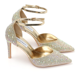 Sandali in simil pelle ricoperti di strass con tacco a spillo