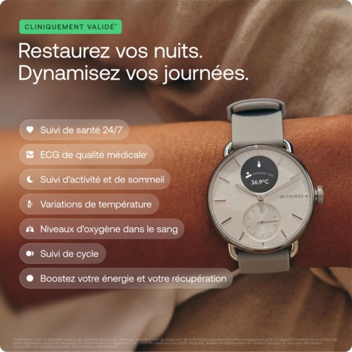 Montre santé WITHINGS ScanWatch 2 Rose Gold 38mm + bracelet milanese offert