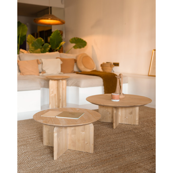Table basse ronde en bois massif ton chêne moyen en différentes tailles