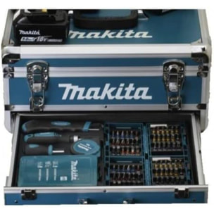 Perceuse visseuse 18 V li-ion 5 ah13 mm - MAKITA - 2 batteries LXT® 18V 5Ah + chargeur rapide + Coffret alu avec tiroir 96 accessoires - 2DDF484RTX6