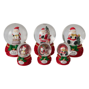 J-Line Boule de neige Père Noël - polyrésine - vert/rouge - large - assortiment de 3