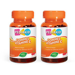 PEDIAKID - Gommes Vitamine C - Formule Naturelle au Délicieux Arôme de Cerise - Contribue à Réduire la Fatigue - Soutient le Métabolisme Énergétique et les Défenses de l'Organisme - Lot de 2 piluliers