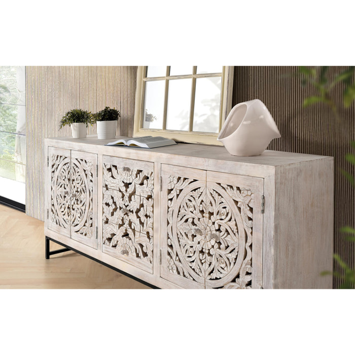 Aparador de Madera de Mango Estilo Étnico Boho Tallado