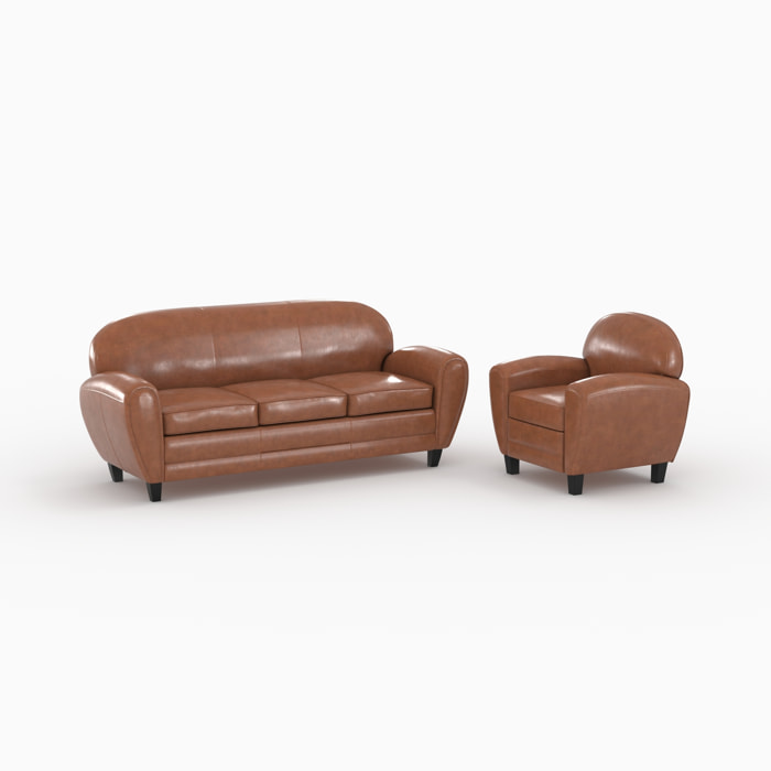 Ensemble canapé et fauteuil camel 4 places - Club