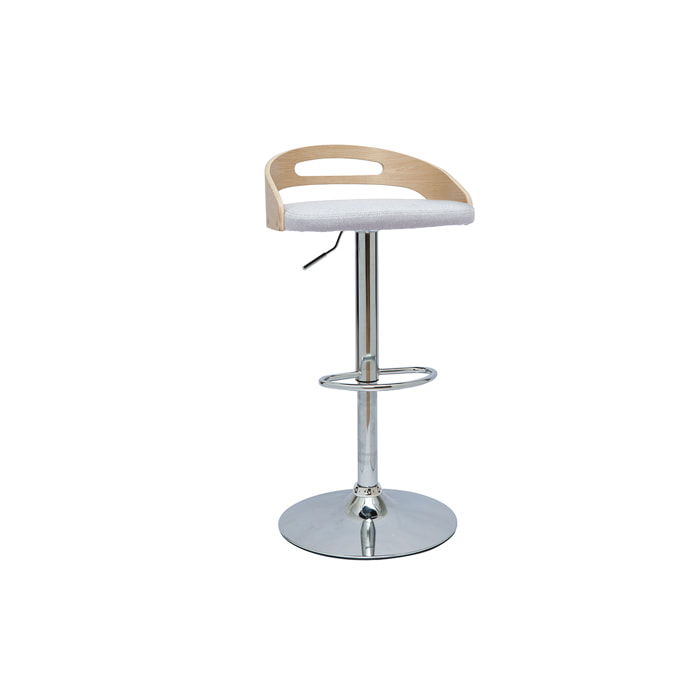 Tabouret de bar réglable design bois clair et tissu gris clair MANO