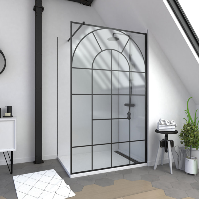 Paroi de douche Déco 120x195cm Verre 5mm Sérigraphié - Barre de fixation Noir Mat
