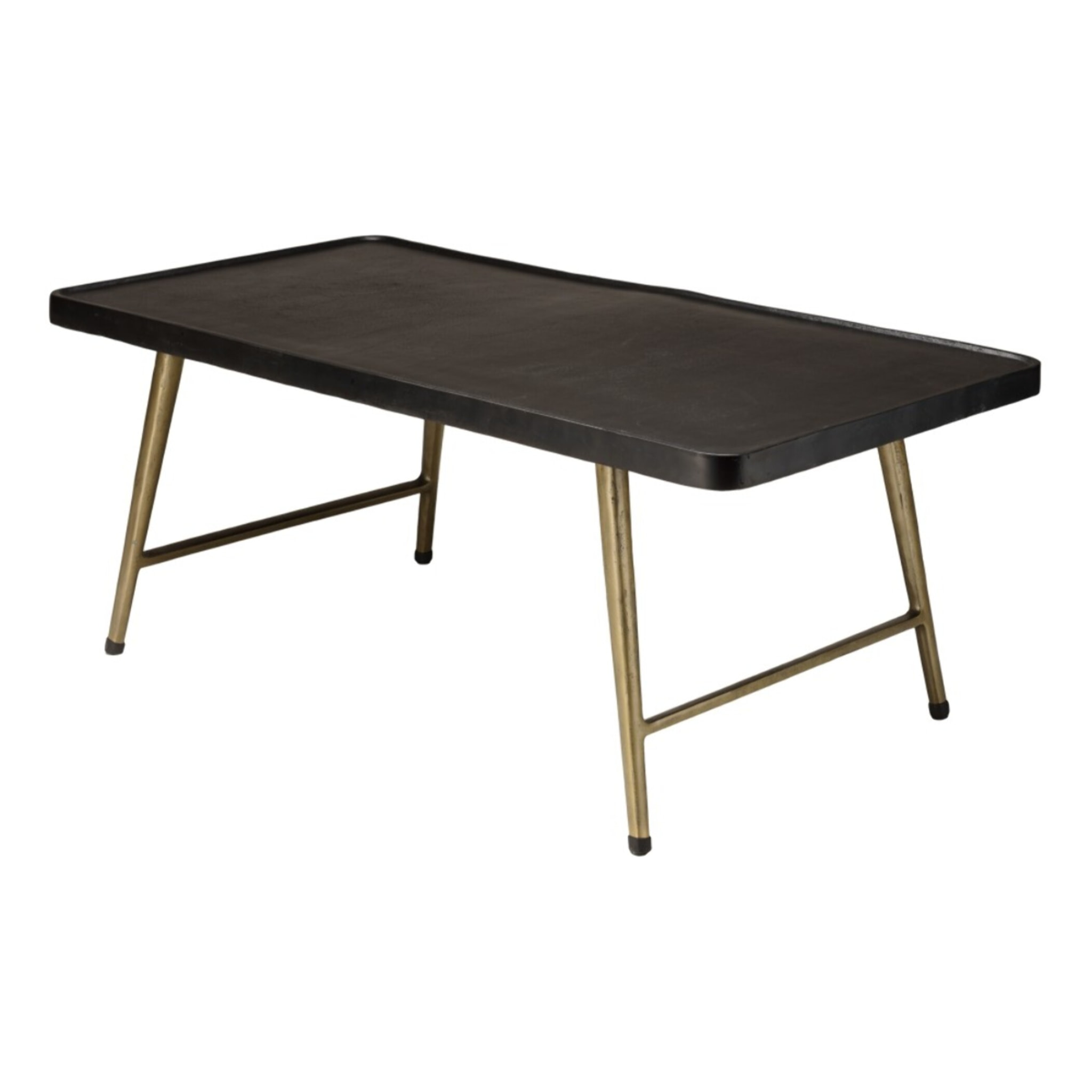 JOHAN - Table basse rectangulaire en aluminium plateau noir pieds dorés