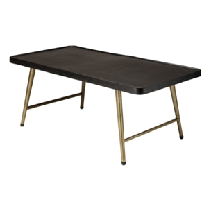JOHAN - Table basse rectangulaire en aluminium plateau noir pieds dorés