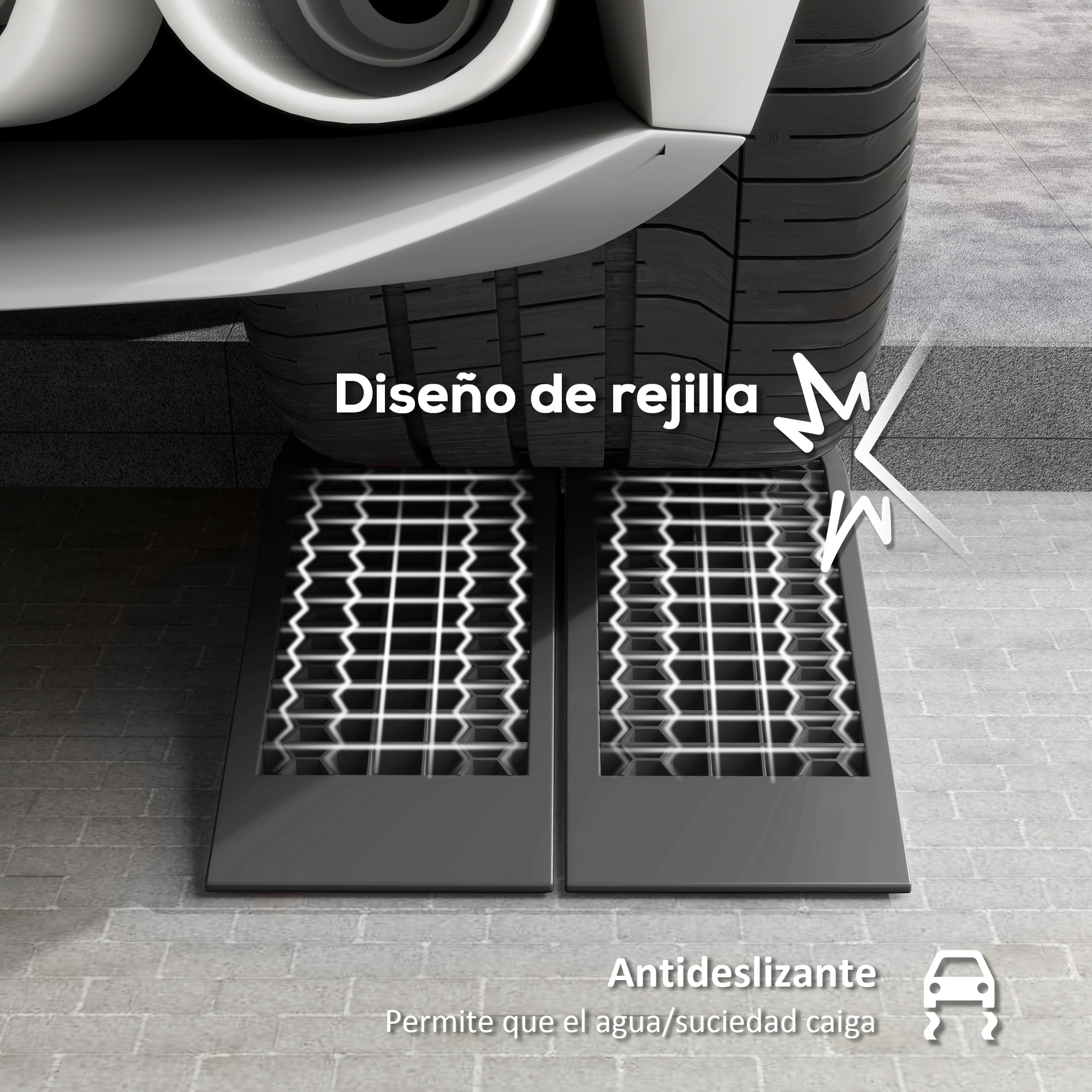 Juego de 2 Rampas para Coche de Plástico Rampas Portátiles Carga de hasta 3 Toneladas para Coches SUV Furgonetas Pequeñas 70x19,5 cm Negro