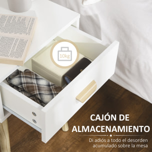 HOMCOM Juego de 2 Mesitas de Noche Mesillas de Noche con Cajón y Patas de Madera para Dormitorio Salón Cama Oficina Estilo Moderno 40,5x30,5x60 cm Blanco