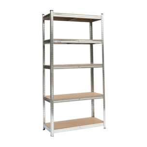 Scaffale metallico 5 ripiani 90x40x180 cm, scaffalatura acciaio heavy duty fino a 175 kg per ripiano, montaggio ad incastro senza bulloni, ripiani MDF resistenti, ideale per garage magazzino cantina e ripostiglio