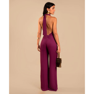 Mono largo de gasa con cuello halter drapeado de mujer