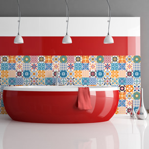 Stickers muraux - Sticker Mural Carrelage adhésif Cuisine Salle de Bain - 30 STICKERS CARREAUX DE CIMENT AZULEJOS LILIANA