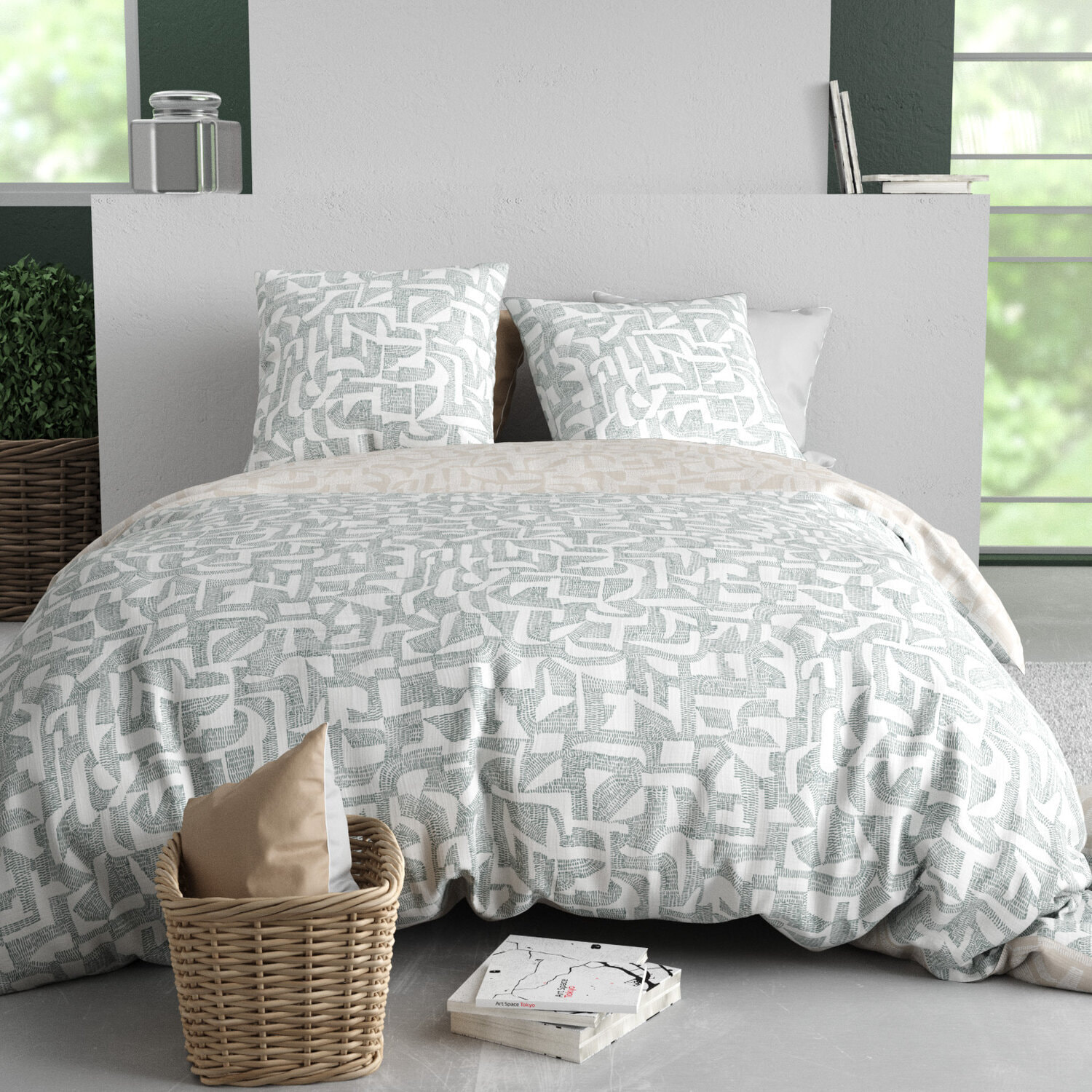 Parure housse de couette imprimé 100% coton - maya - gris