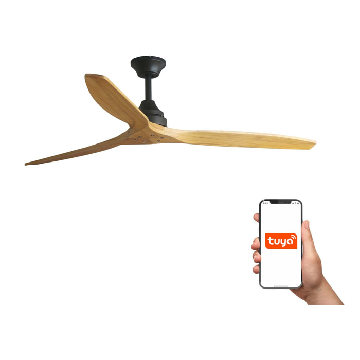 ALO L Ventilateur de plafond noir/bois TUYA