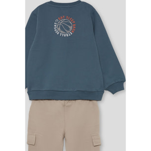 Conjunto niño sudadera petróleo y beige y pantalón jogger cargo, bolsillos laterales y puños elásticos | Color: Petroleo | Street Monkey