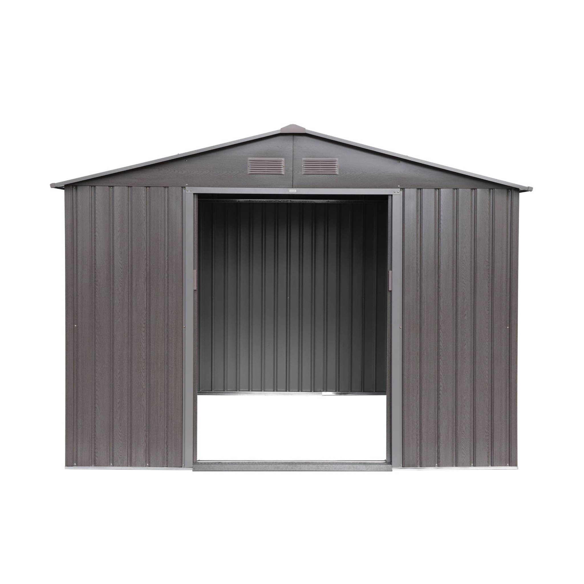 Abri de jardin en métal - FERRAIN 5.29m² bois grisé - Cabane à outils avec deux grandes portes coulissantes. kit de fixation sol inclus. maison de rangement. remise