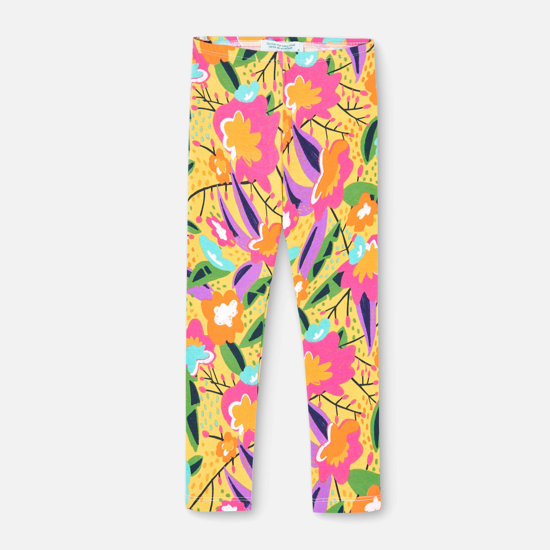 Leggings elásticos niña estampados, flores, amarillo