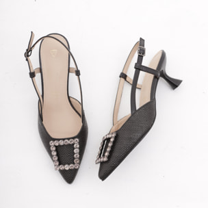 SLINGBACK CANVAS BASSA CHOCOLA' NERO