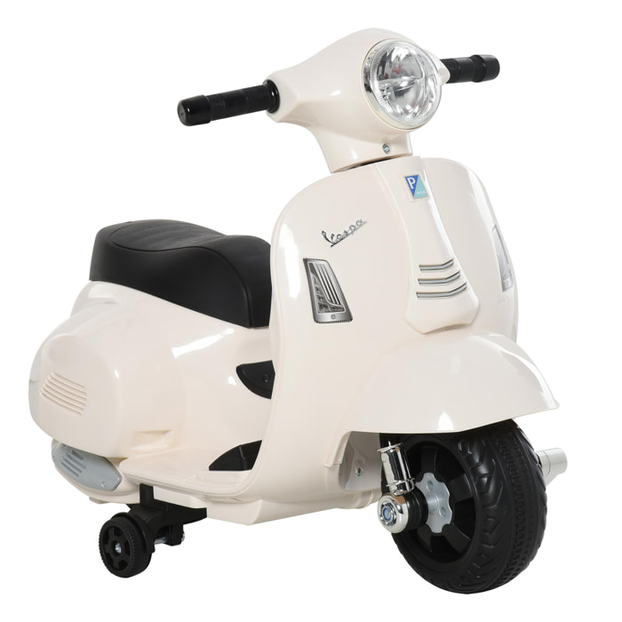 Moto Eléctrica Vespa para Niños de 18-36 Meses con Faro Bocina y 4 Ruedas Motocicleta Infantil con Licencia 66,5x38x52 cm Blanco