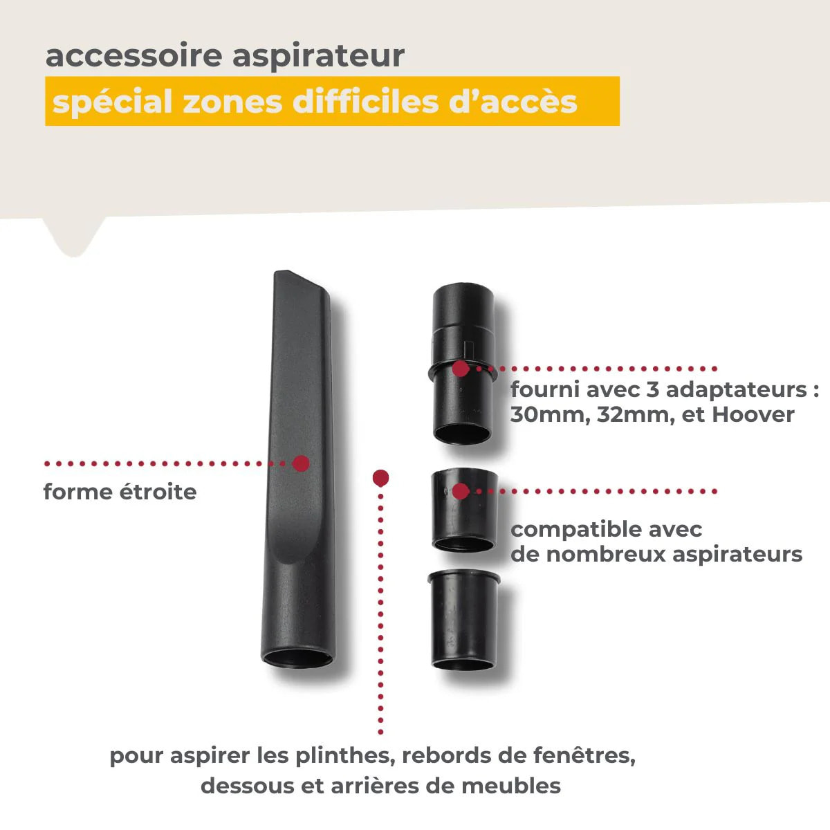 Suceur aspirateur plat pour plinthes compatible avec de nombreux aspirateurs TopFilter