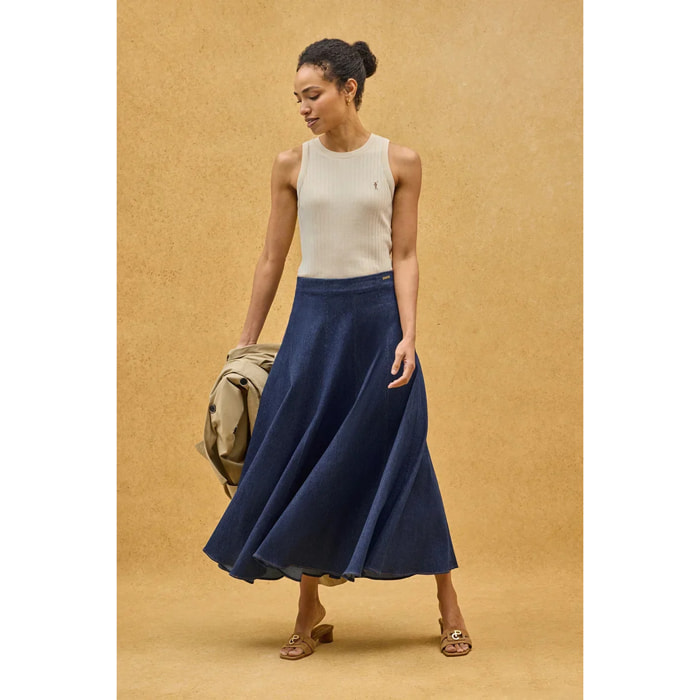 Canotta beige a coste slim fit e ricamo Rigby Go