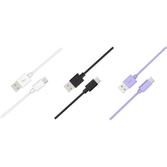 Câble USB C ESSENTIELB pack 3 câbles USB 1M Blanc/Noir/Mauve