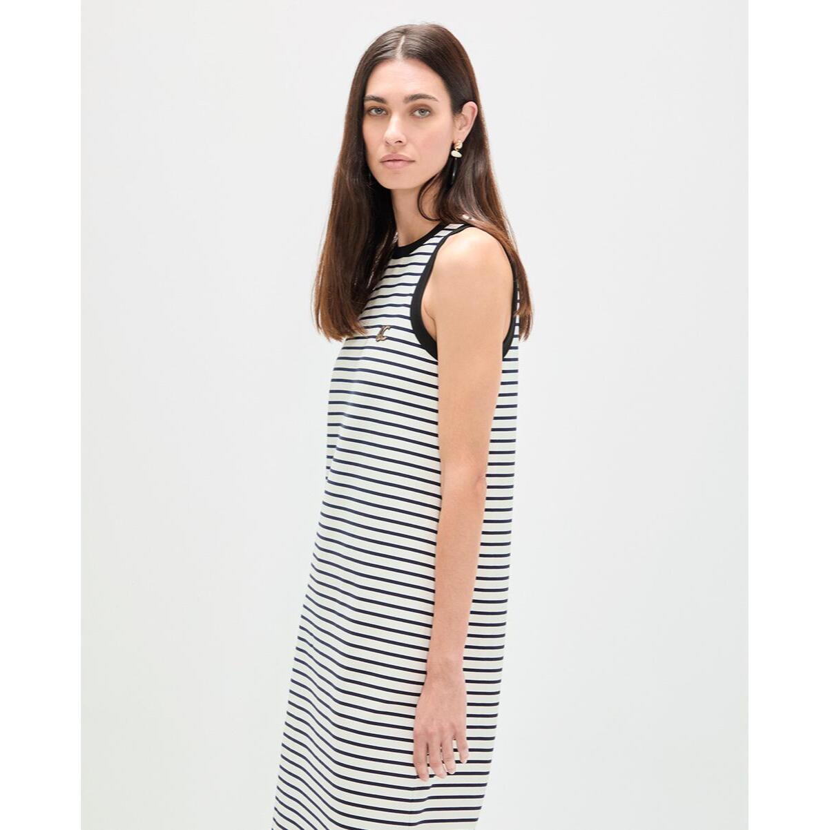 Abito a righe con costine a contrasto