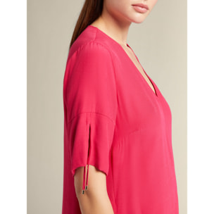 Elena Mirò - Vestido fucsia con escote de pico - Fuchsia