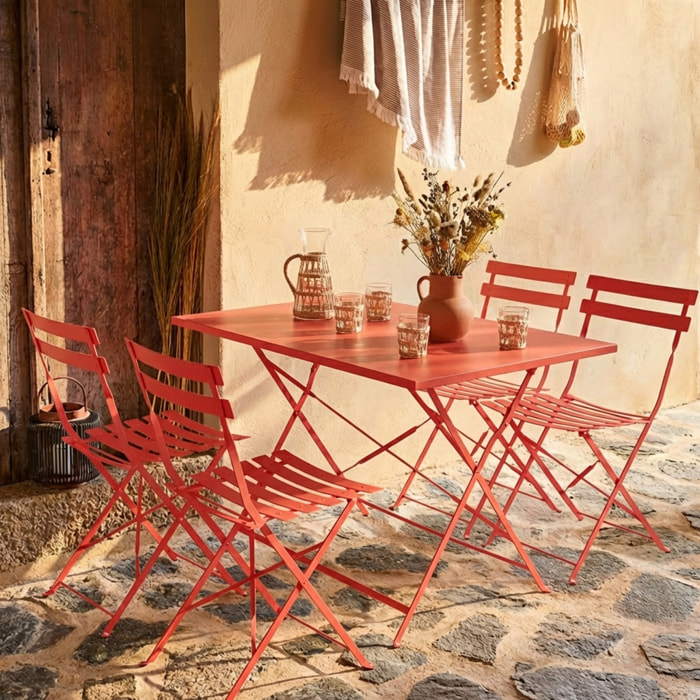 Table de jardin bistrot pliante métal + 4 assises EMILIA