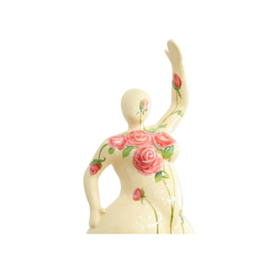 Statue femme ronde en résine beige & fleurs roses H60cm - BALERINA 03