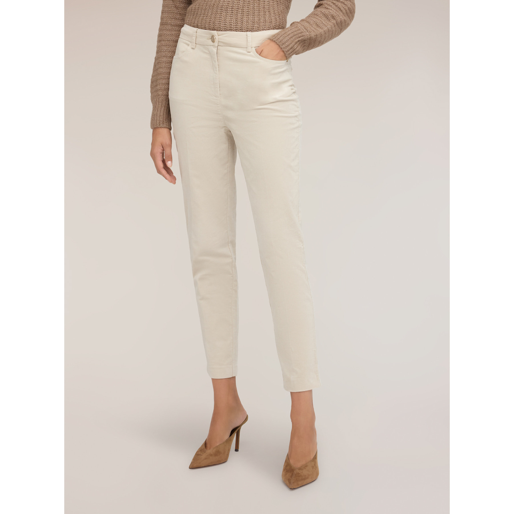 Motivi - Pantaloni slim fit in velluto a coste - Bianco