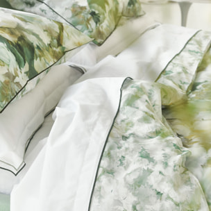 Taie d'oreiller imprimée en percale de coton, FLEURS DE JOUR CELADON, Vert