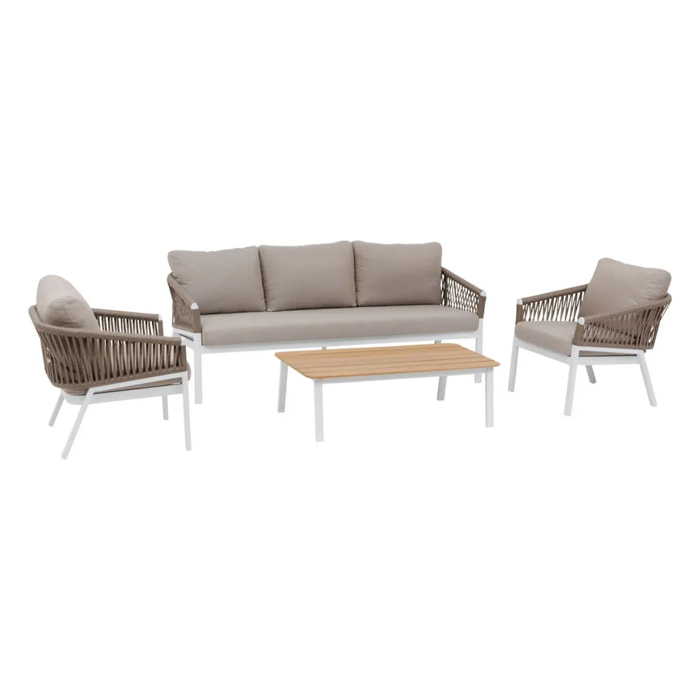 Salon de jardin "Oriengo" taupe & blanc 5 places en aluminium traité époxy