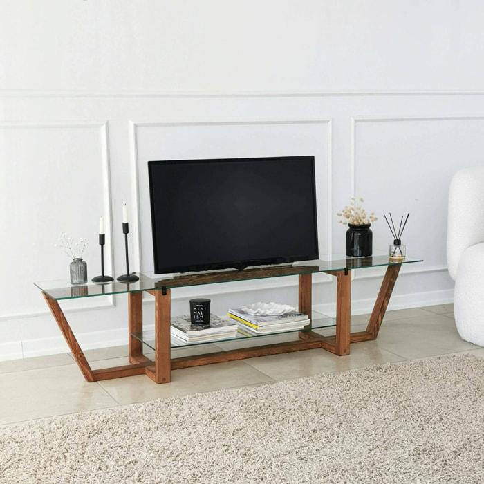 Mobile porta TV Arienzo, Credenza da soggiorno, Armadio basso per TV, Base parete attrezzata, 158x35h35 cm, Noce
