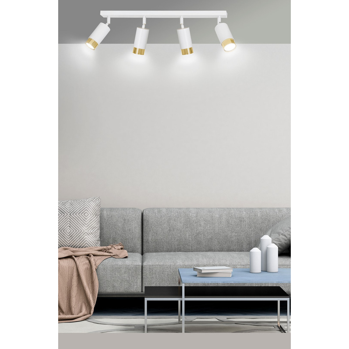 Faretto da soffitto Hiro in acciaio bianco e oro