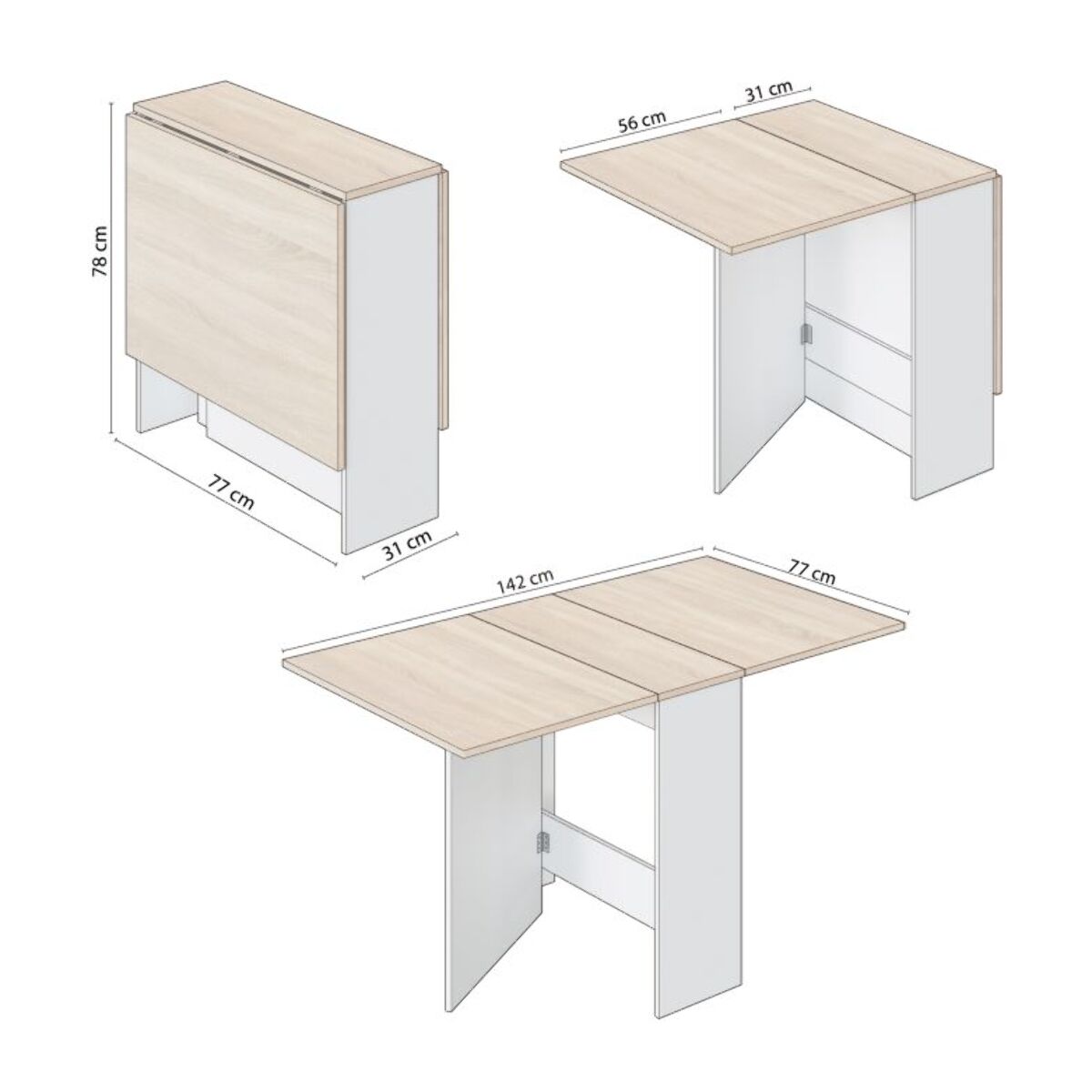 Mesa de comedor Nolix Blanco Artik (Blanco Mate) - Roble Canadian