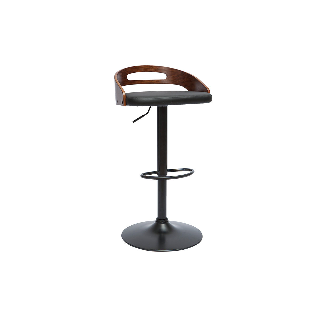 Tabouret de bar réglable design noyer et polyuréthane noir MANO