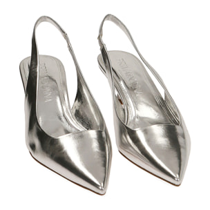 Décolleté slingback argento laminato, tacco 5 cm