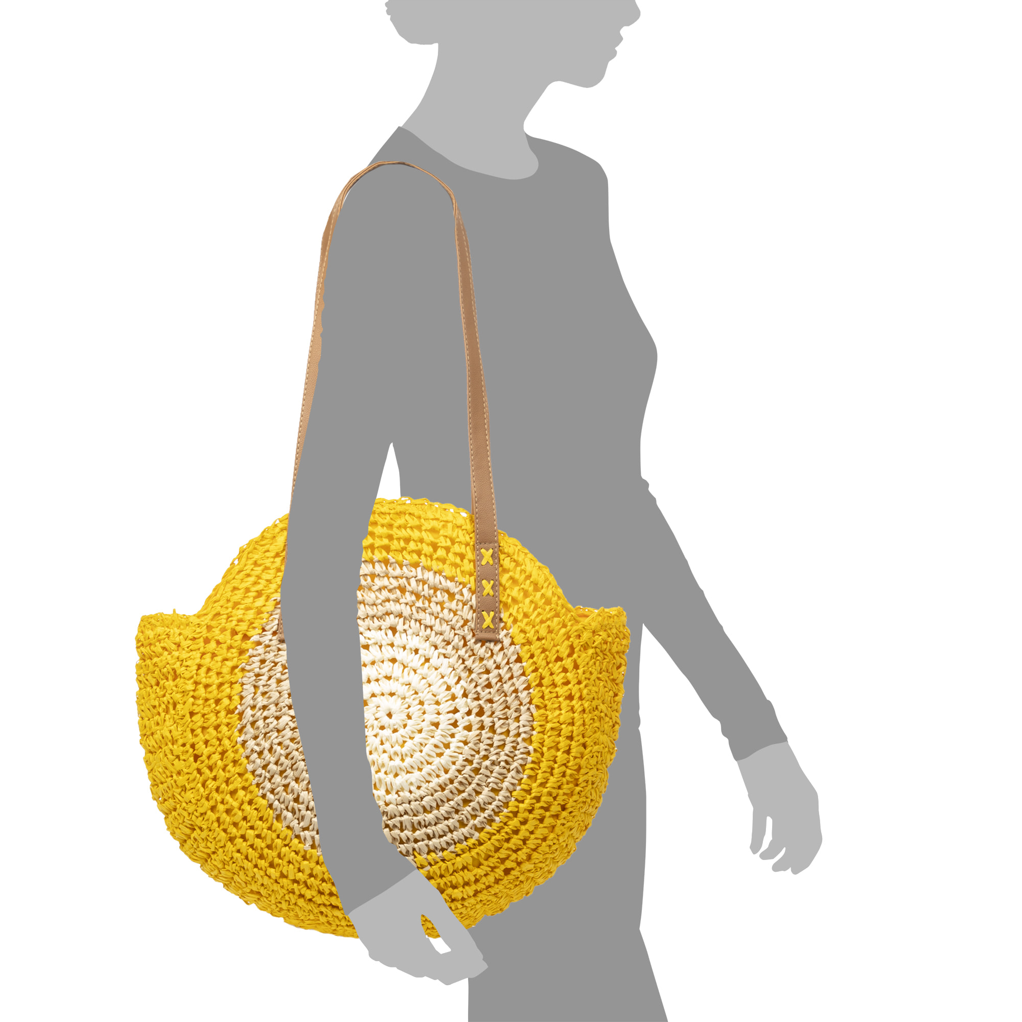 IRIA QUINTANA Borsa a tracolla da donna Francavilla realizzata in rafia di carta intrecciata. 46x10x40 cm. Colore: giallo chiaro