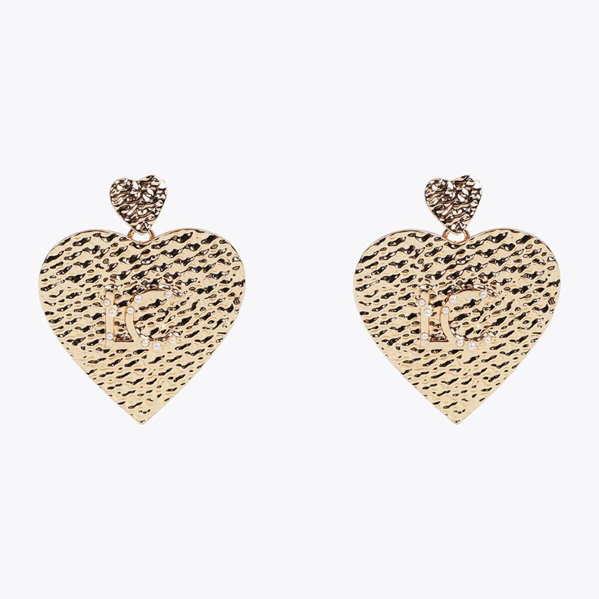 Orecchini cuore testurizzati con logo