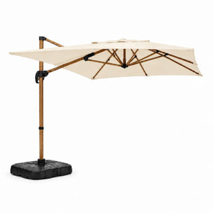 Parasol rectangulaire 2x3m déporté rotatif écru structure effet bois OTA
