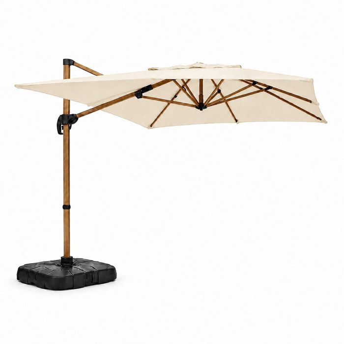 Parasol rectangulaire 2x3m déporté rotatif écru structure effet bois OTA