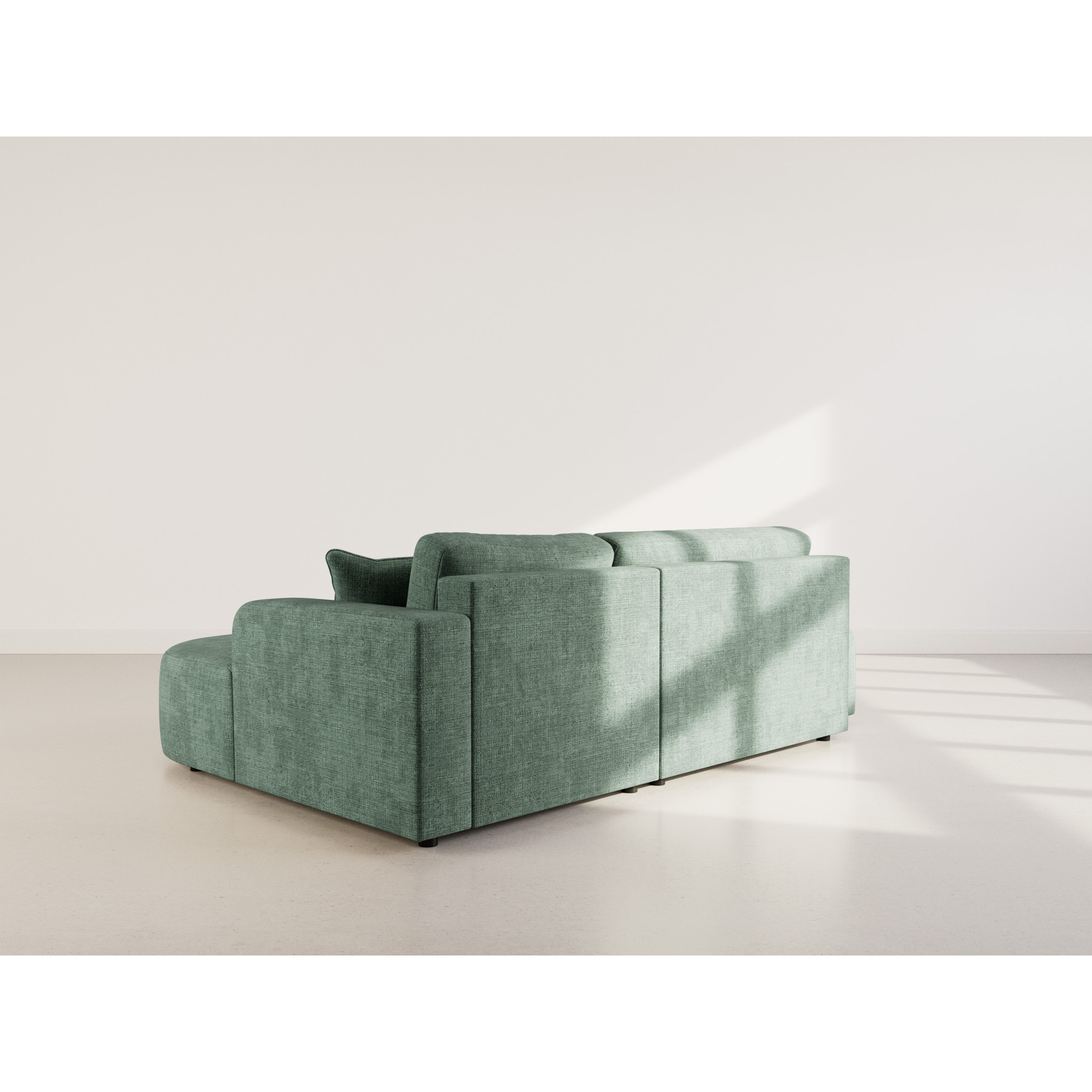 Miro - Canapé d'angle droit 4 places convertible avec coffre en velours texturé - Vert