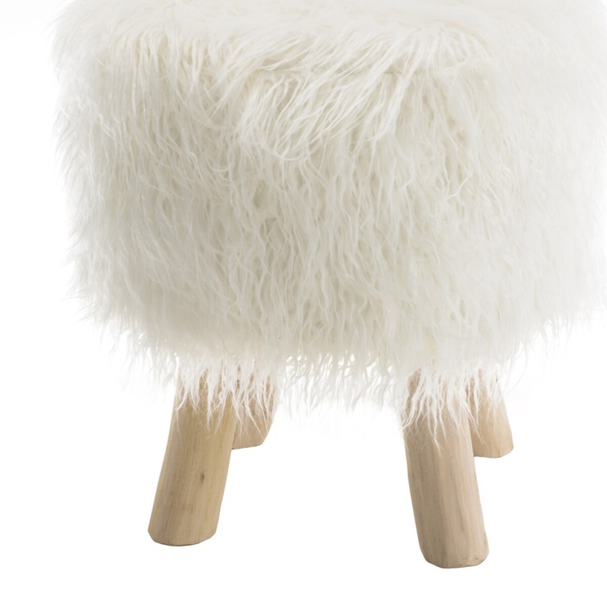 SACHA - Tabouret rond 40x40cm peau de mouton couleur ivoire pieds bois