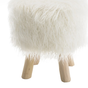 SACHA - Tabouret rond 40x40cm peau de mouton couleur ivoire pieds bois