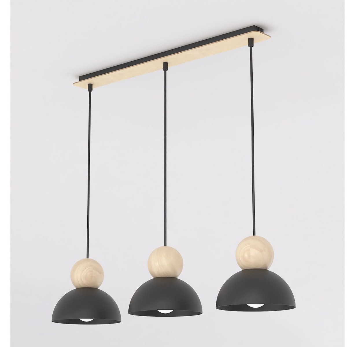 Lampada a sospensione KAKI in acciaio nero e legno