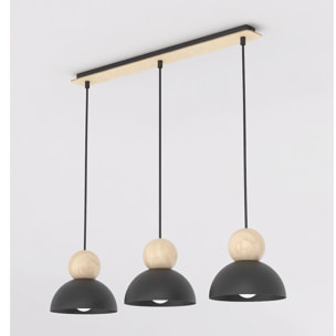 Lampada a sospensione KAKI in acciaio nero e legno