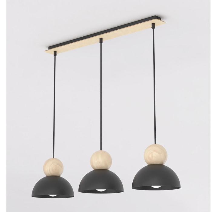 Lampada a sospensione KAKI in acciaio nero e legno