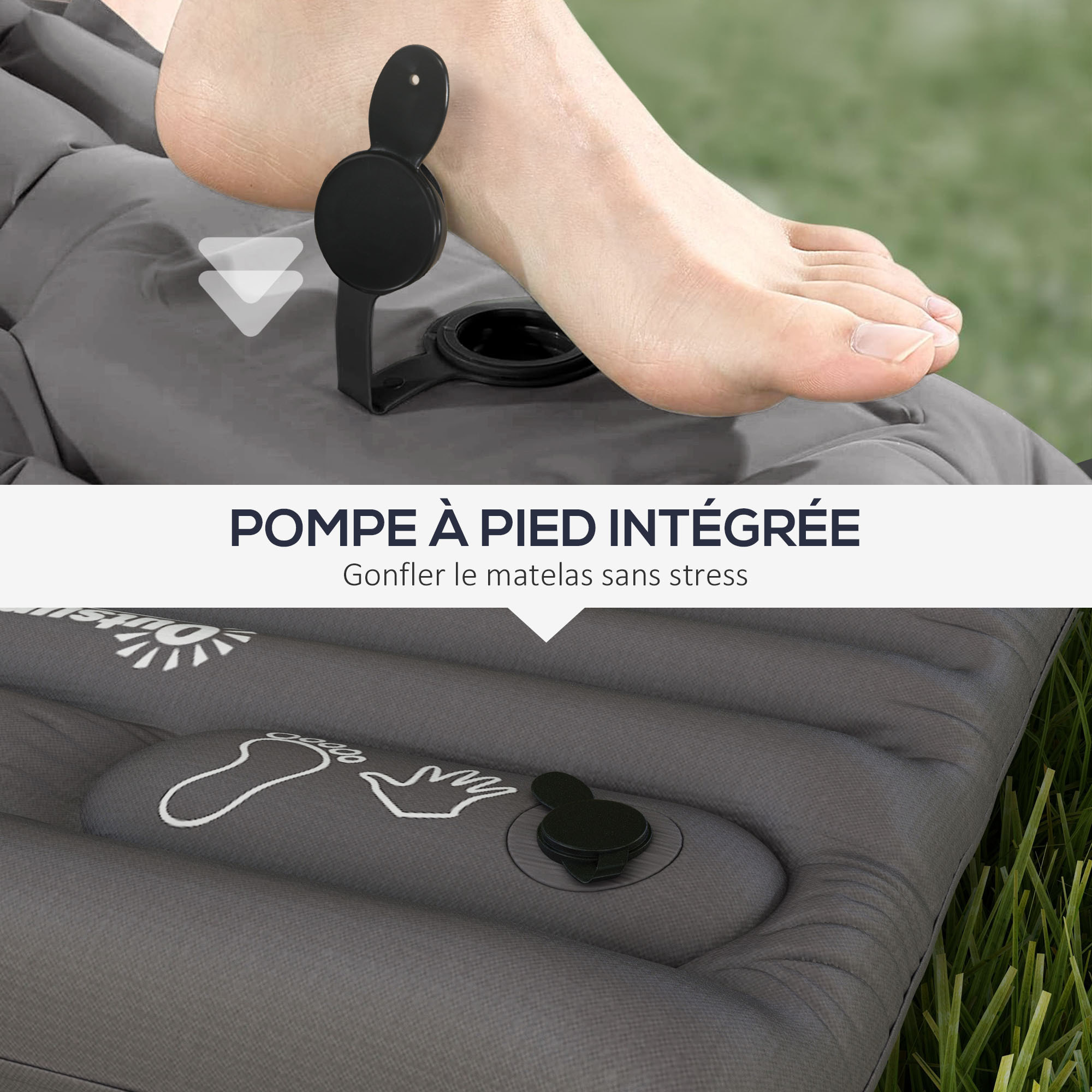 Matelas gonflable - matelas pneumatique simple - sac de transport inclus - gris